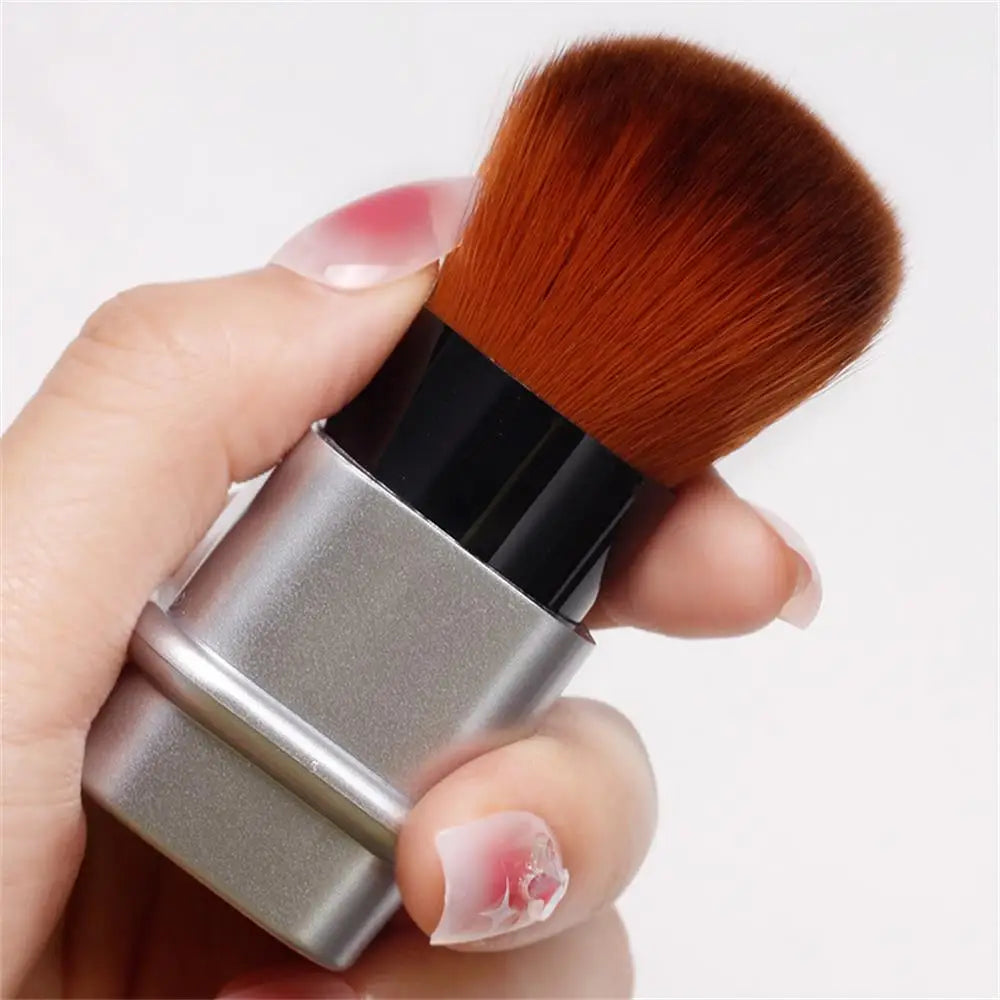 Brocha cuadrada retráctil para colorete, polvo suelto y cepillo de ajuste con cubierta, herramienta de maquillaje multifuncional portátil