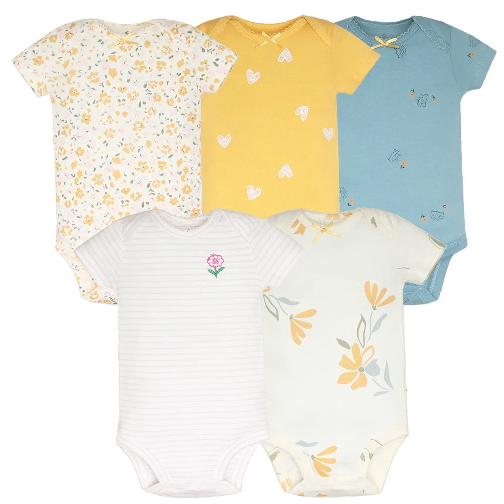 5 unids/lote de monos para bebé, ropa de verano, moda de algodón con estampado Floral, ropa para bebé recién nacido, niña y niño, mono bonito, trajes infantiles
