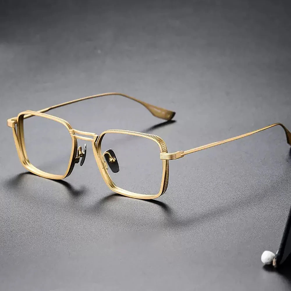 Gafas KLASSNUM para hombre, monturas ópticas de Metal cuadradas Vintage con lentes transparentes para hombre, gafas con lentes de luz azul, diseño de lujo