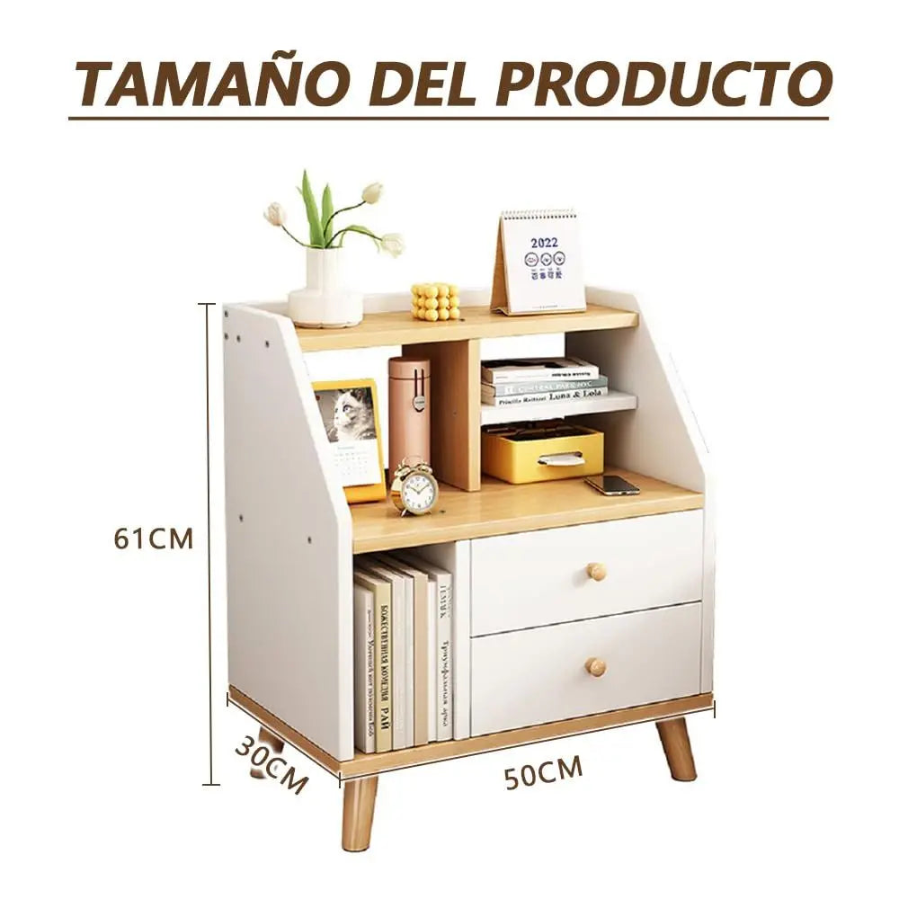 Mesita de Noche Moderna de 3 Niveles con Cajones y Patas, Mesa Auxiliar Duradera, Estable y Encantadora, con Estante
