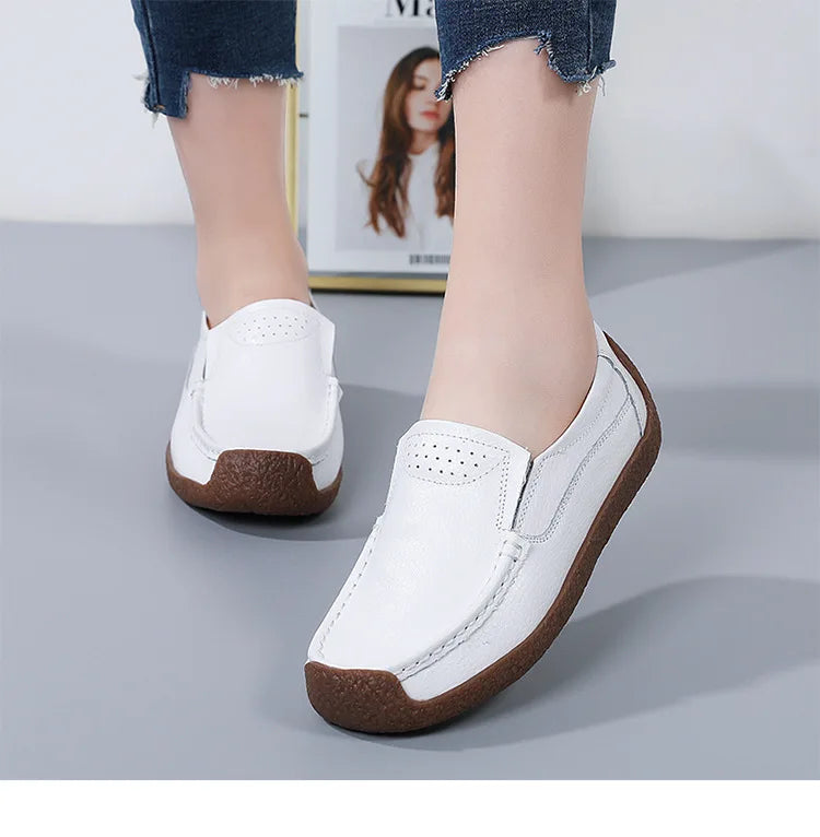 Zapatos informales De cuero genuino para Mujer, zapatillas De ocio, mocasines sin cordones De marca De lujo para Mujer, mocasines suaves para Mujer, Zapatos De Mujer