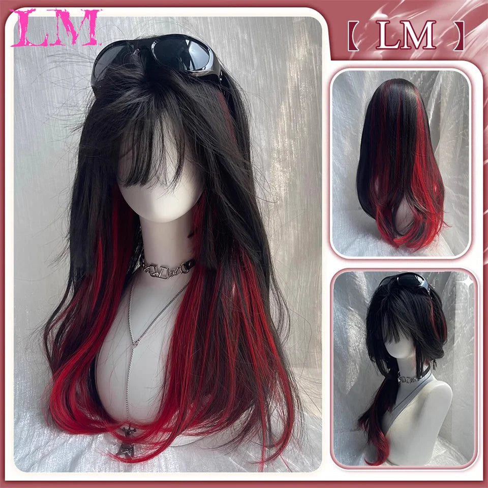 Pelucas sintéticas largas y rectas LM, color azul claro con reflejos de ceniza, peluca de Cosplay con flequillo para mujeres, pelo Natural, fibra resistente al calor