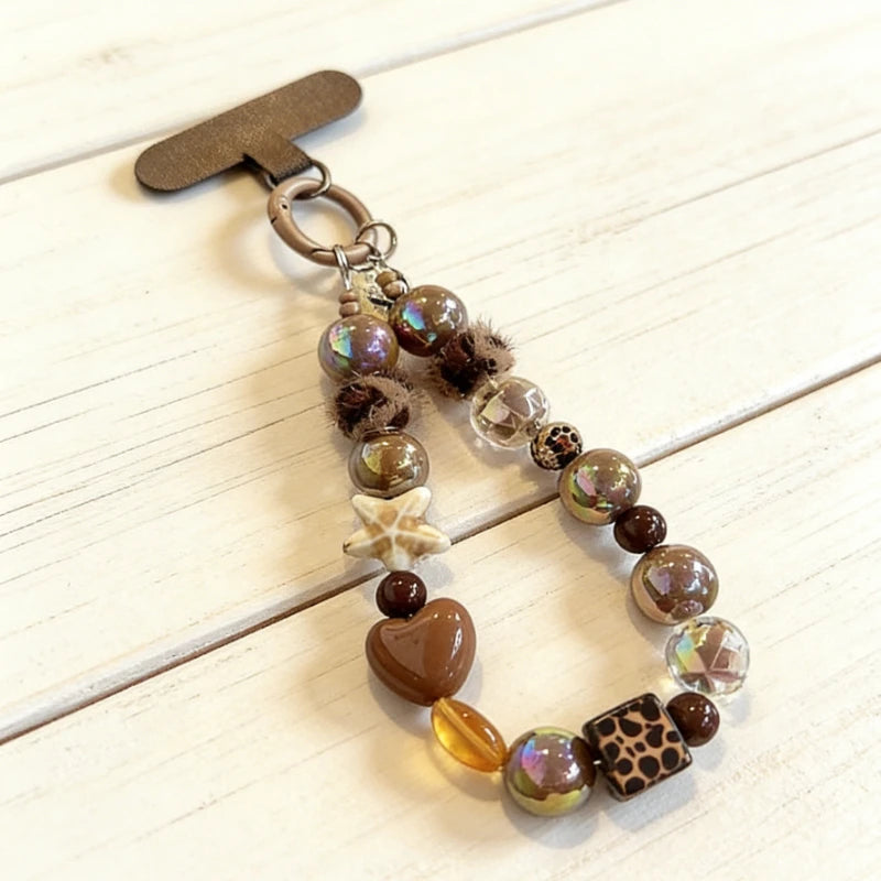 Lujoso Colgante de Pulsera con Estampado de Leopardo y Estrella de Diamantes de Imitación, Correa Corta de Felpa para Teléfono, Cadena para Auriculares de Teléfono