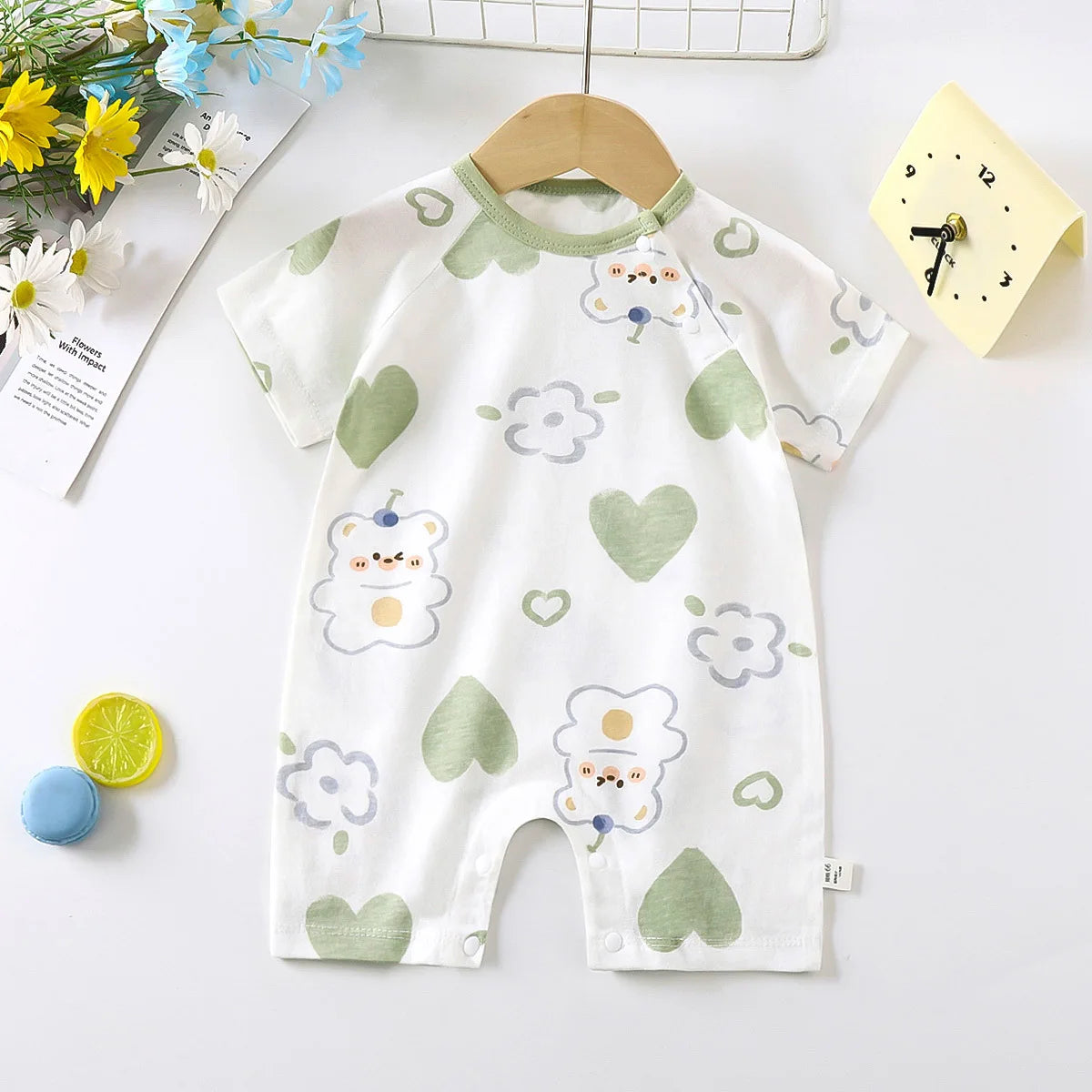 Monos de dibujos animados para bebé, mono de algodón transpirable de verano de manga corta para recién nacidos, niños y niñas, ropa para gatear