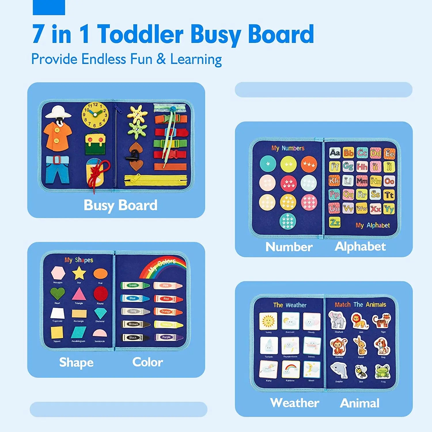 Juguetes Montessori, tablero ocupado, tablero de desarrollo de actividades sensoriales para niños pequeños para habilidades motoras, juguetes educativos de actividades de viaje