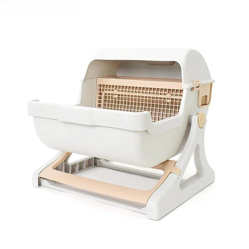 Caja de arena extra grande para gatos, semicerrada, sin arena, con limpieza automática, diseño portátil para gatos grandes, a...