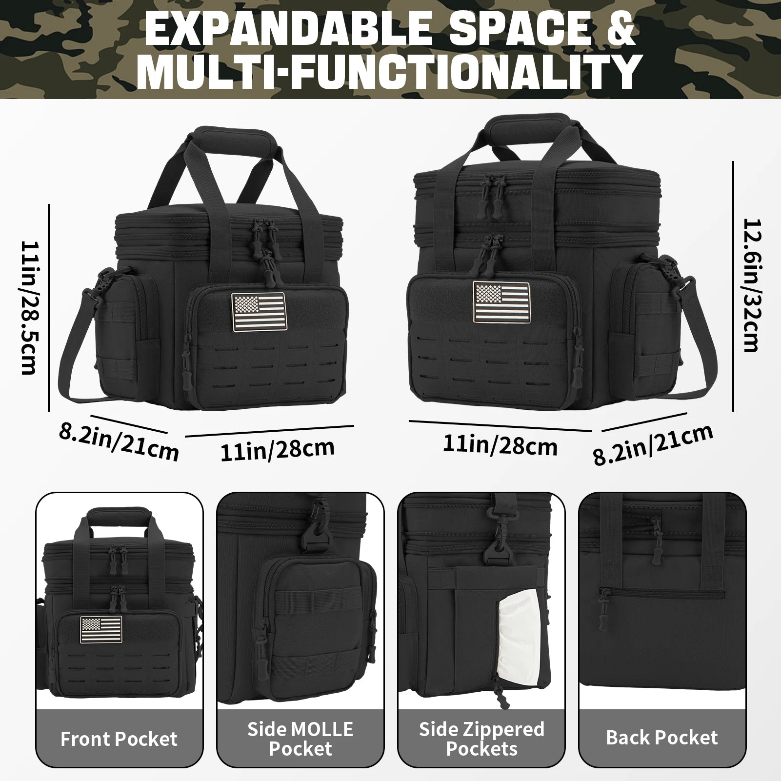 Fiambrera táctica de 18L para hombre, bolsa térmica con aislamiento de alta resistencia expandible, bolsa térmica a prueba de fugas, trabajo, Camping, pícnic al aire libre