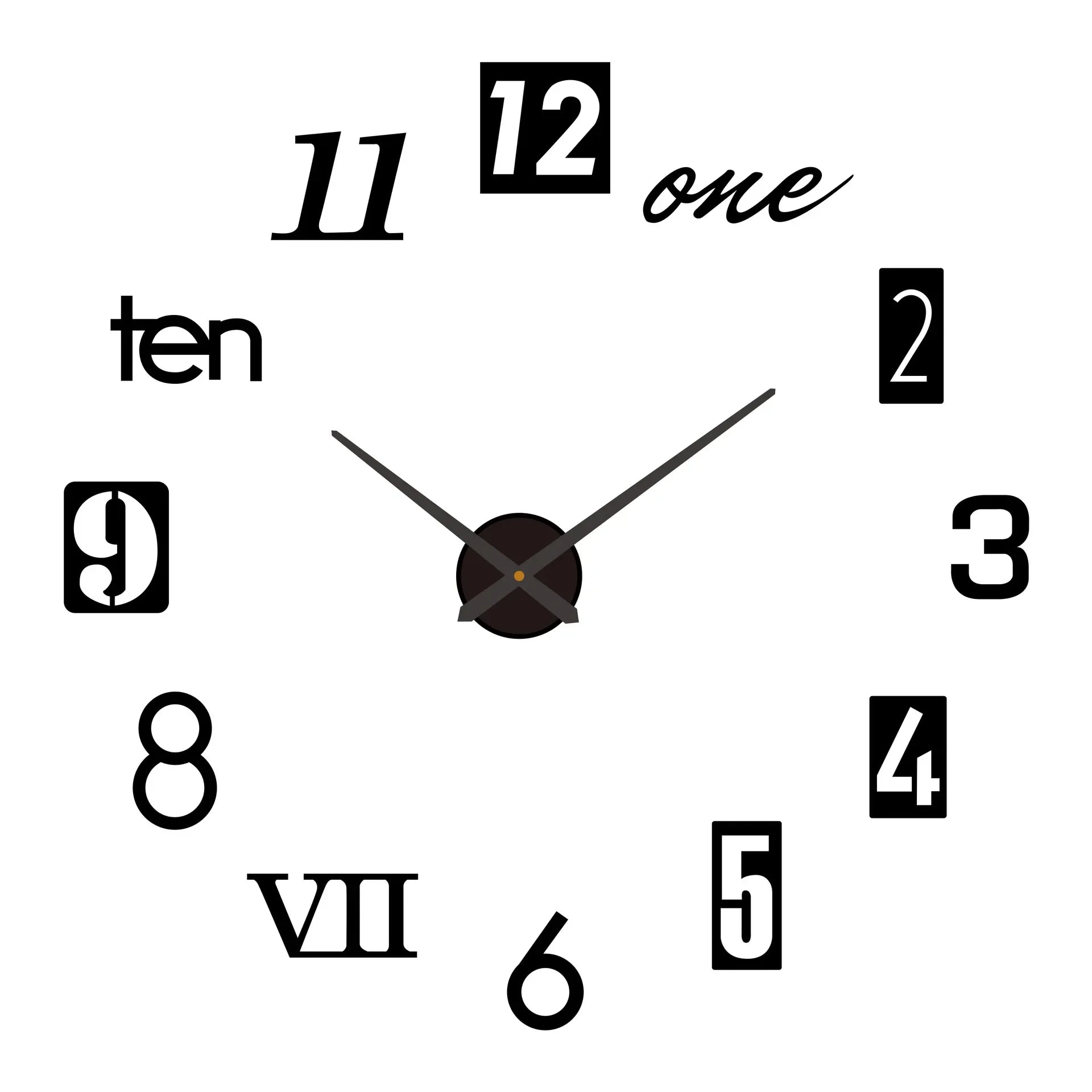 Reloj de pared con espejo acrílico de Número Romano grande 2D/3D, pegatina de moda DIY, relojes de cuarzo, reloj, decoración del hogar, pegatinas para el salón