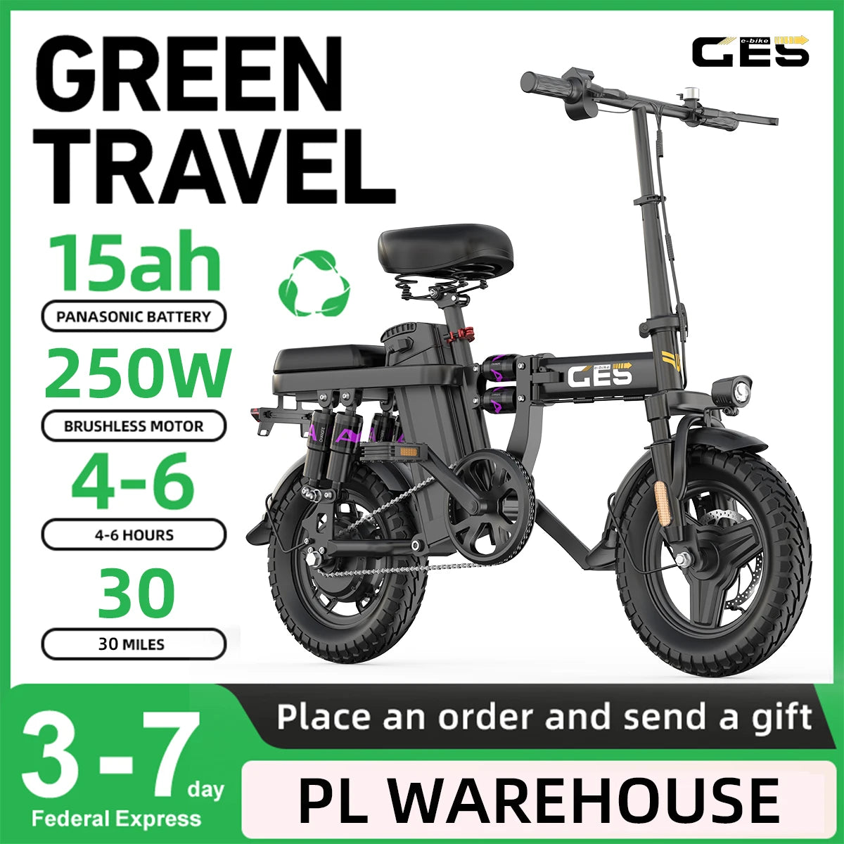[EU Direct] Bicicleta eléctrica plegable UPlee GE5 de 250W para hombre/mujer, batería de 48V 15AH, bicicleta eléctrica urbana.