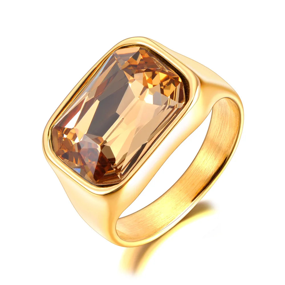 Lokaer, anillo de boda de acero inoxidable con circonita cúbica brillante de lujo, chapado en oro de 18 quilates PVD, joyería resistente al agua R24007