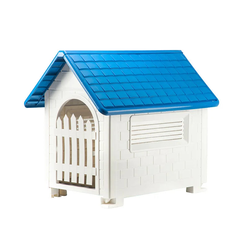 Casa para perros interior y exterior: cubierta extraíble a prueba de lluvia, perrera de plástico para perros medianos/grandes, refugio impermeable y resistente al viento