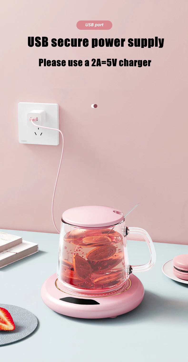 Posavasos de calefacción termostática USB, posavasos de calefacción para el hogar, ajuste de 3 velocidades, temperatura constante de 55 grados, 1 ud.