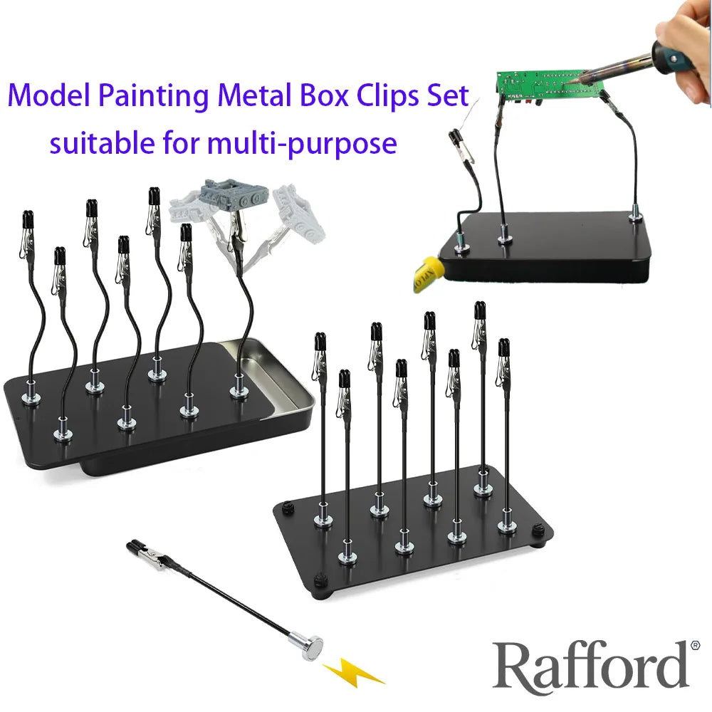 Rafford 12 piezas de palos de clip de cocodrilo de pintura de modelo flexible puntas de goma + base magnética de metal - para aerógrafo, piezas de modelo de hobby