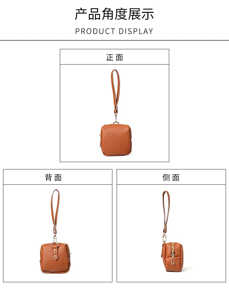 Nueva Mini Bolsa de Monedas para Mujer, Portátil, para Guardar Lápiz Labial, Monedero de Cuero PU de Moda, con Correa Antipérdida, Bolsa para Llaves, Tarjetero Pequeño