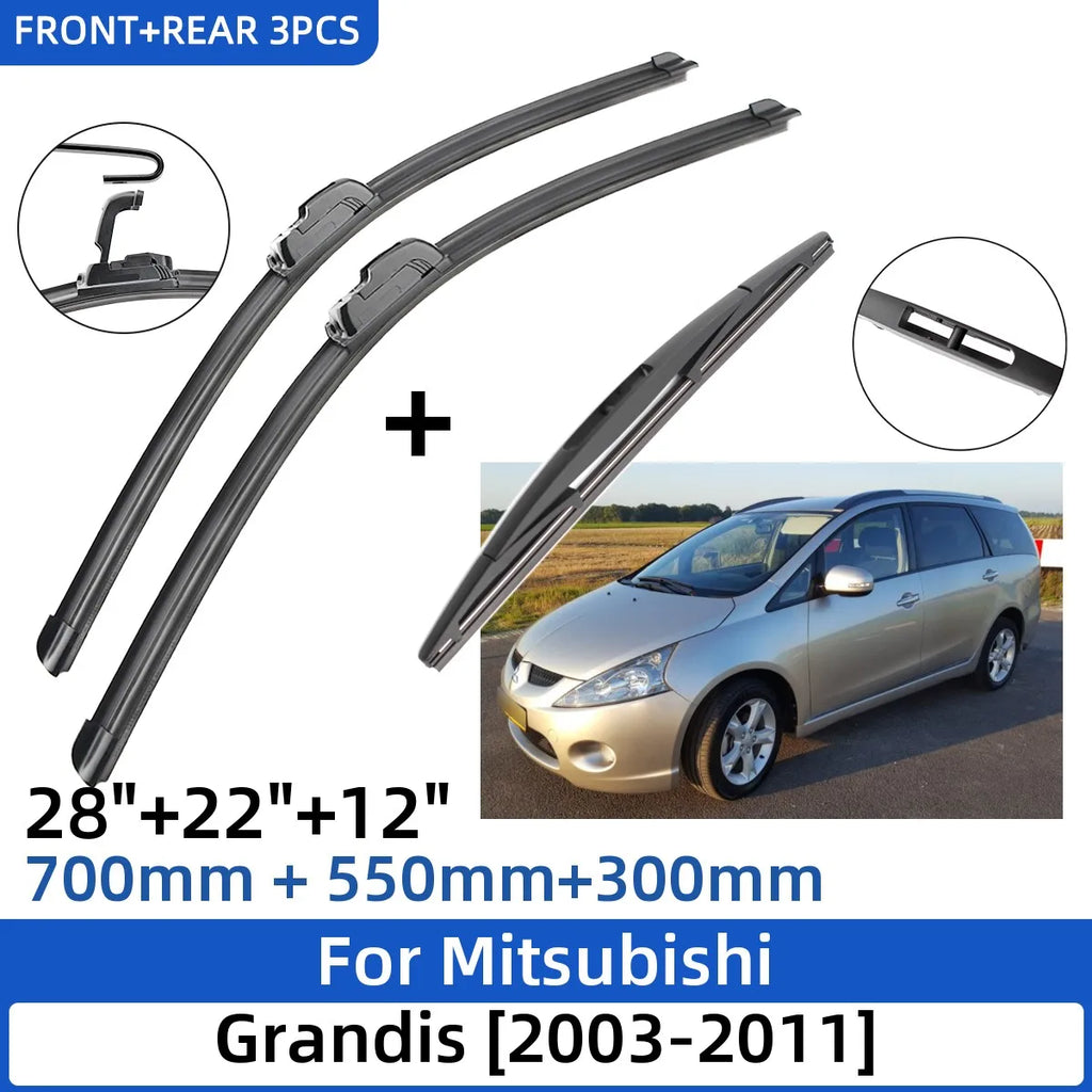 3 uds para Mitsubishi Grandis 2003-2011 28 "+ 22" + 12 "escobillas de limpiaparabrisas delanteras y traseras accesorios para cortador de ventana 2003