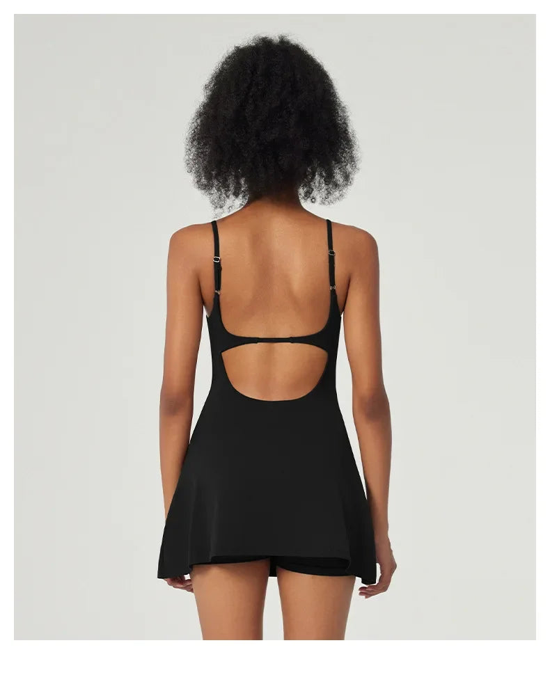 Vestido de tenis moderno SharpStar para mujer con pantalones cortos, vestido deportivo para bádminton y golf con almohadillas en el pecho, conjunto deportivo ajustado con abertura, vestido deportivo.