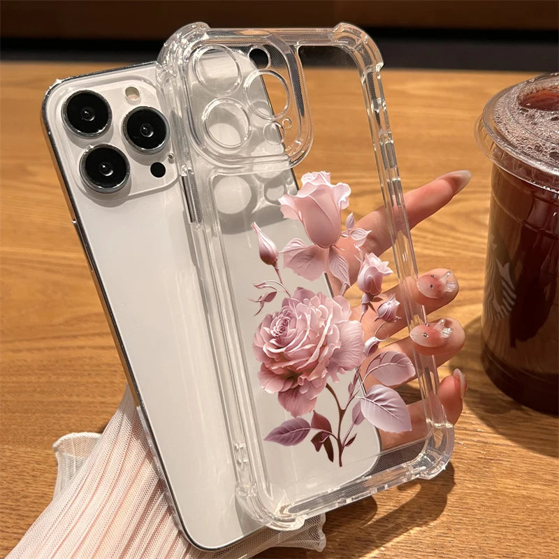 Funda de Silicona Transparente con Diseño de Flores para iPhone 17 Pro Max 11 12 13 14 Plus 15 16 Pro 17 Air X XR XS, Carcasa Protectora Suave