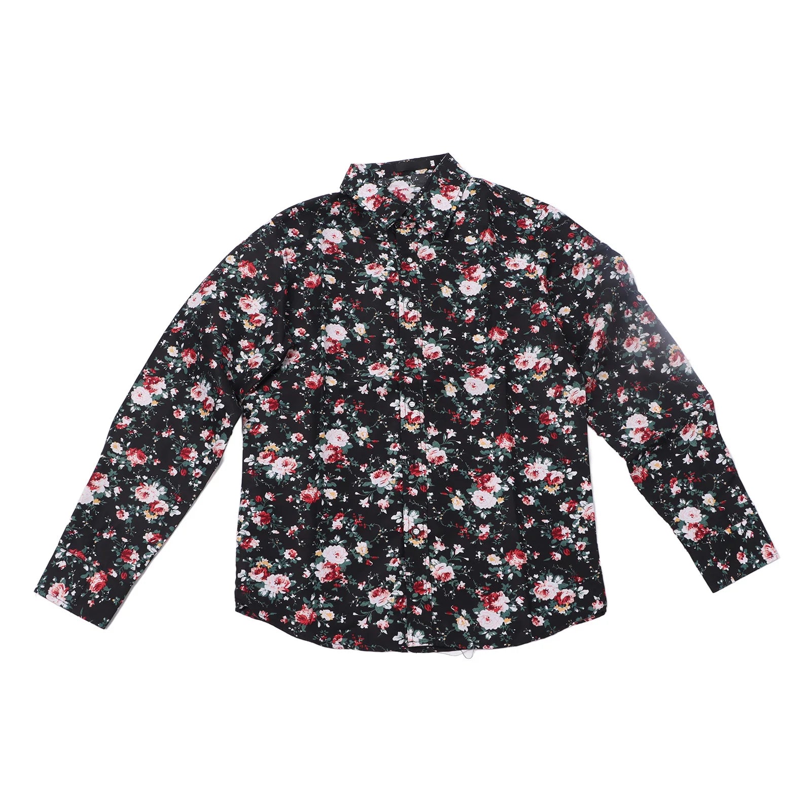 Camisa informal para hombre, blusa con botones y cuello vuelto de manga larga con estampado Floral, camisa con estampado Floral para hombre talla M