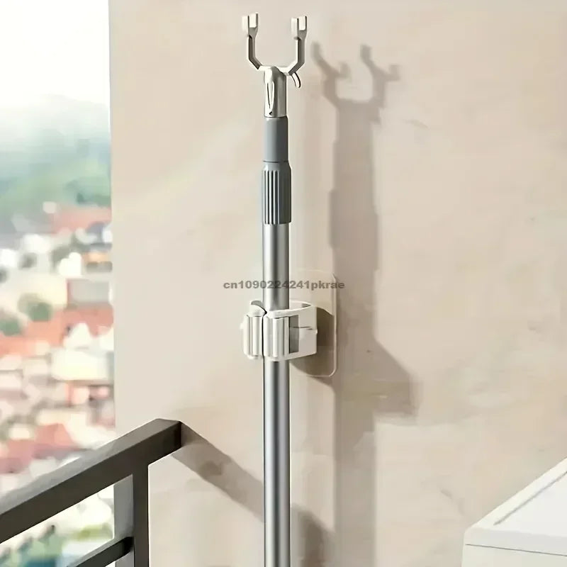 2 unidades de soporte de almacenamiento para fregonas y escobas, de succión para baño, con tubo colgante, clip sin rastro, montado en pared, impermeable