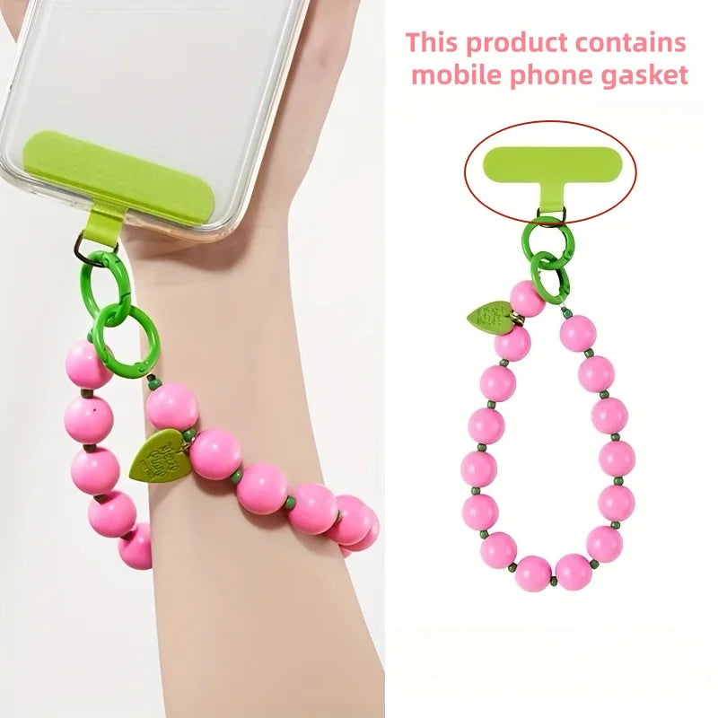1 x Correa de muñeca unisex para teléfono móvil, sencilla y minimalista; disponible en 8 colores con dijes de cuentas en forma de corazón; versátil para móvil