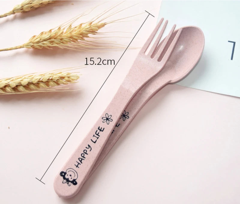 3 unids/set vajilla de alimentación de comida para bebé tazón de oso de dibujos animados + cuchara + tenedor vajilla para comer platos para niños plato de comedor para niños