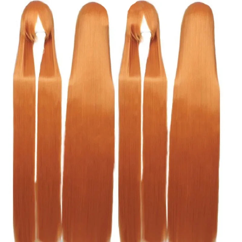 Peluca de cabello sintético para mujer, pelo largo y liso de color naranja de 150CM, 60 pulgadas, resistente al calor, Cosplay de anime, accesorios de fiesta