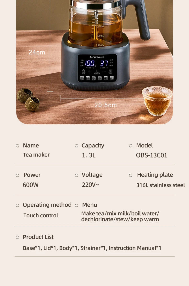 Hervidor de Agua Eléctrico Multifuncional de 1300 ml con Vaporizador, Regulador de Temperatura Constante para Leche de Bebé, Hervidor Termostático de 72 h