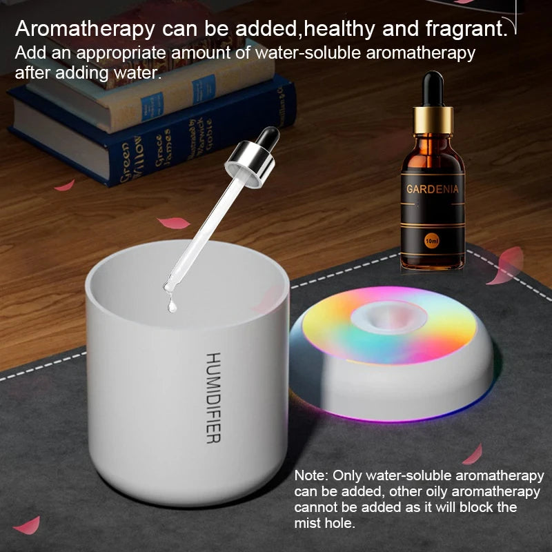 HOMEFISHMini-humidificador de aire, difusor de Aroma Usb, purificador de aceites esenciales, pulverizador de niebla fría, humidificador de escritorio LED para dormitorio y hogar