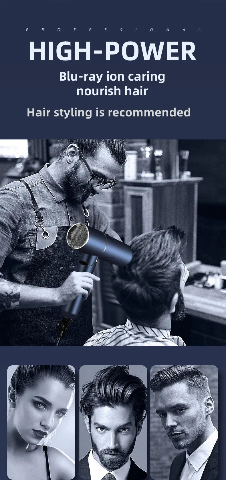 Nuevo Secador de Pelo Plegable con Luz Azul, Iones Negativos, Cuidado del Cabello, 1200W de Alta Potencia, Secado Rápido, para Hogar, Dormitorio Estudiantil y Viajes