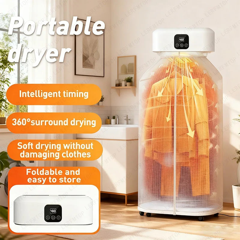 Secadora portátil, secadora eléctrica de circulación 3D especial para camisas y zapatos, secado a temperatura constante, protección flexible de la ropa, secadora pequeña adecuada para todo tipo de tejidos, secado con a