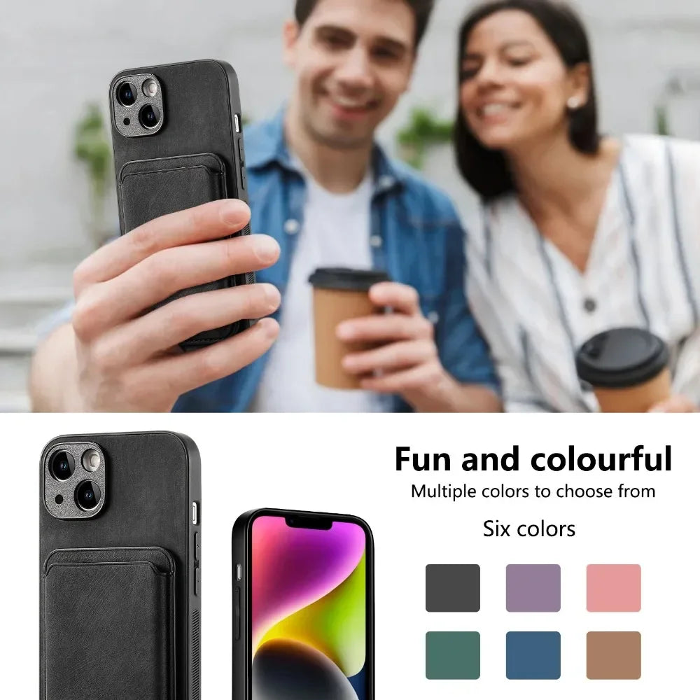 Funda de Cuero Vintage con Tarjetero Magnético Desmontable para iPhone 11 12 13 14 15 16 17 Pro Max Plus, Funda Protectora