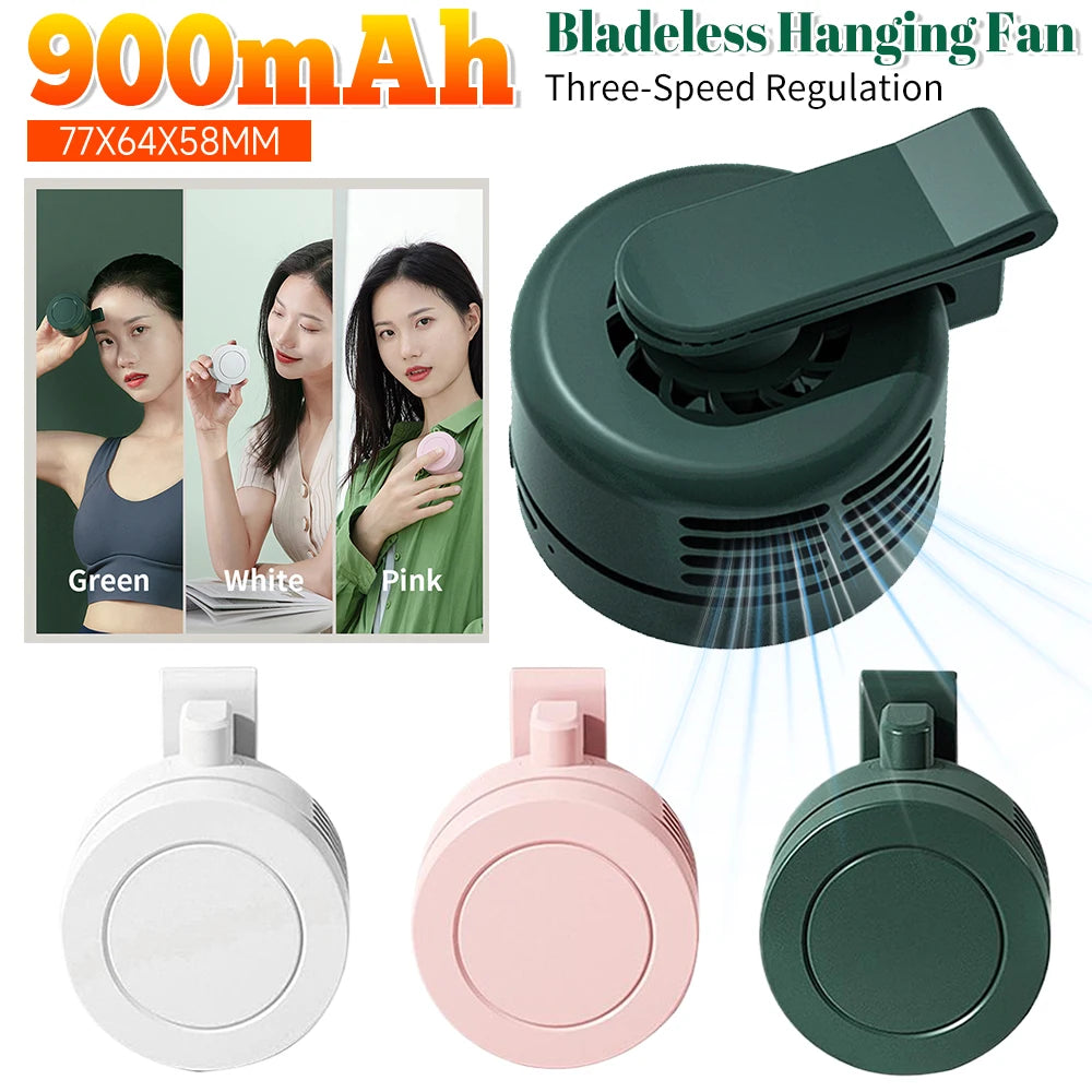 Mini ventilador portátil con Clip, ventilador de refrigeración eléctrico sin aspas de 3 velocidades, ventilador colgante para cintura, cuello, cintura, recargable por USB para exteriores