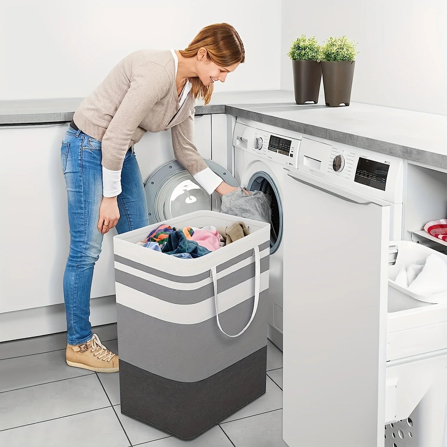 Cesto para la colada impermeable extra grande con asa extendida: organizador plegable y independiente de ropa y juguetes, cesto para la colada