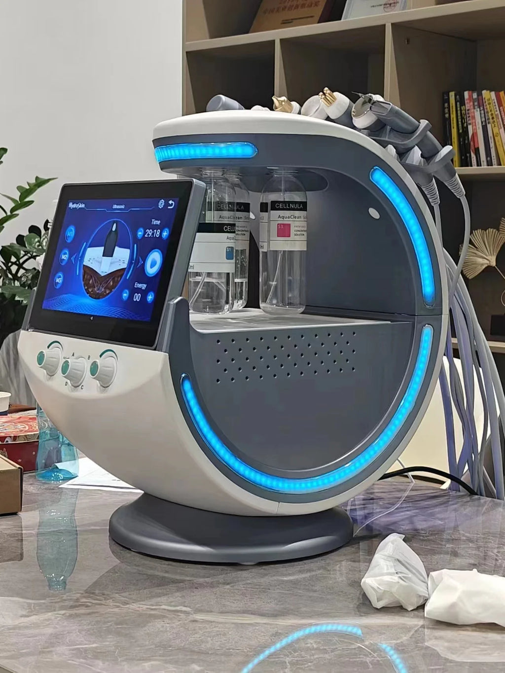 7 en 1 Analizador inteligente de azul hielo Máquina facial multifunción Diamond Hydra Dermoabrasión Facial Aquafacial