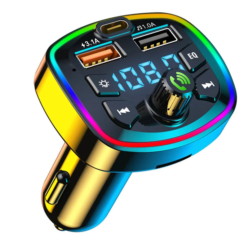 Transmisor FM Bluetooth 5,0 para coche, adaptador inalámbrico, micrófono, receptor de Audio, reproductor MP3 automático 2.1A, cargador rápido USB Dual, accesorios para coche