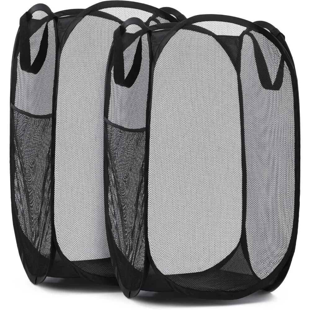 Cesta grande para la colada, cesto para la colada emergente de malla plegable, bolsillo lateral, almacenamiento de ropa transpirable, organización del almacenamiento de la ropa