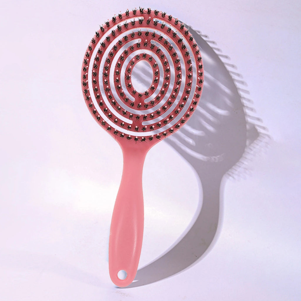 Cepillo de pelo de cerdas naturales de jabalí para desenredar y peinar, herramientas para mujeres con cabello largo, masaje del cuero cabelludo, color marrón, mango ergonómico ligero