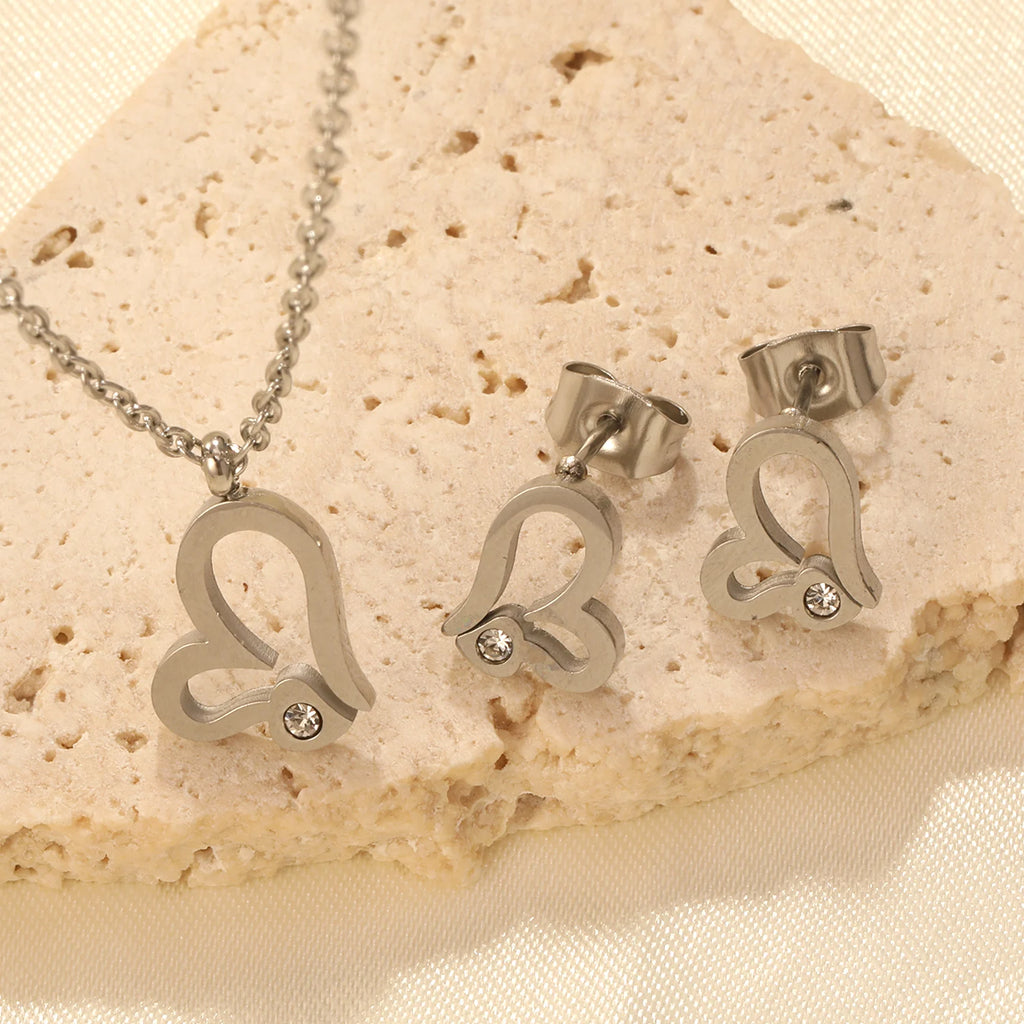 ASONSTEEL-collar con colgante de circonia y flor de corazón brillante para mujer, conjuntos de joyería de acero inoxidable, regalos delicados para uso diario