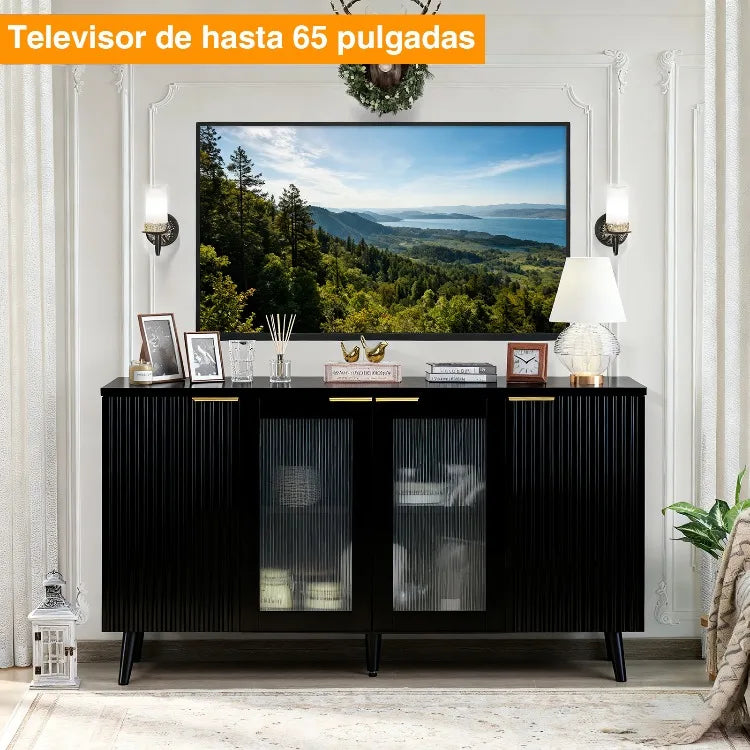 Mueble Grande para Cafetería con Cajones para Almacenamiento de Vino, Aparador Acanalado, Mueble Geométrico para Comedor, Cocina, Hogar, Sala de Estar