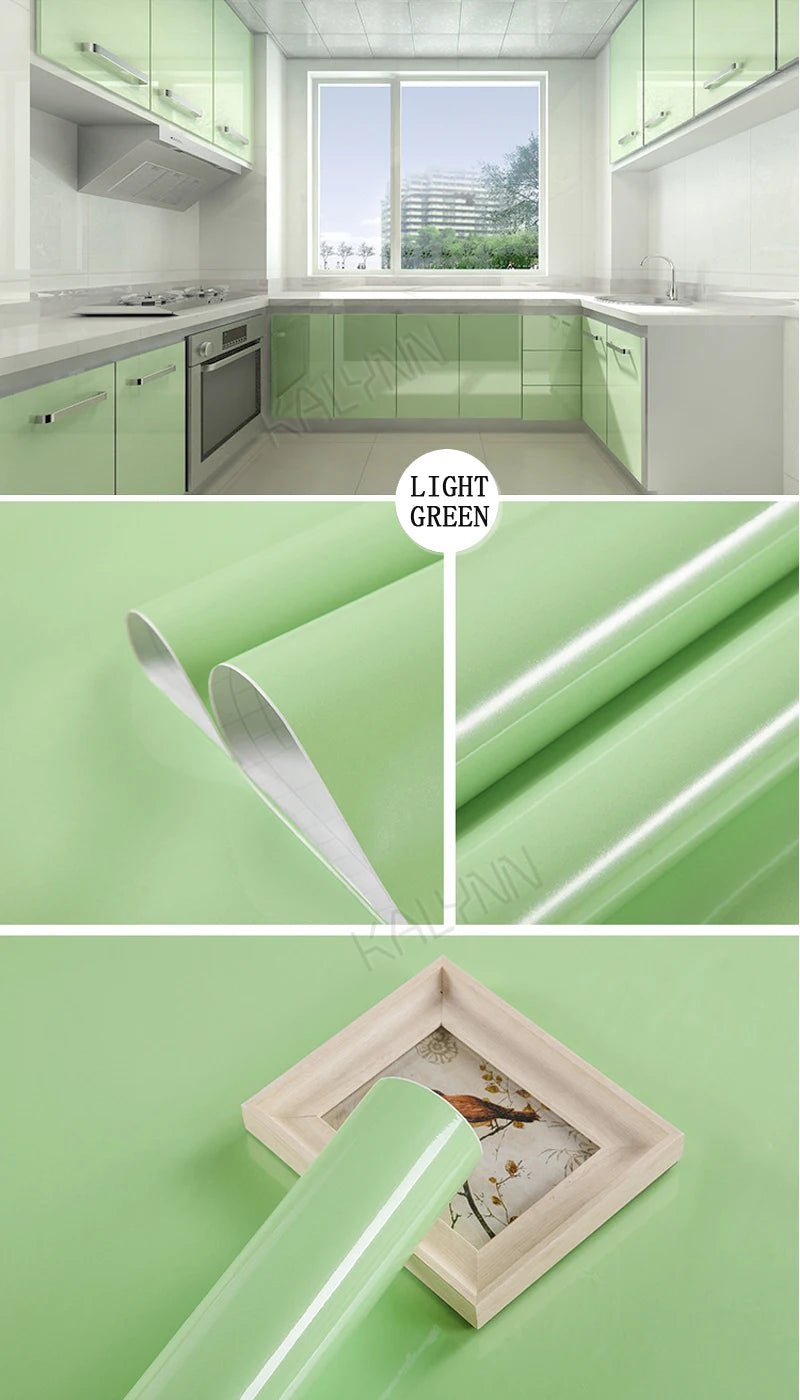 Papel tapiz impermeable de Color sólido, autoadhesivo para habitación, armario blanco y negro, pegatina de pared mate para muebles de cocina, ancho personalizable