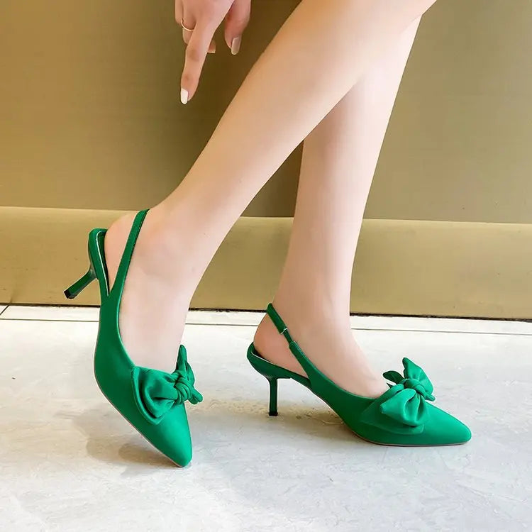 Zapatos cómodos para mujer, sandalias con tacones de aguja, pajarita, traje de verano para mujer, color morado, talla grande, nuevas niñas, puntiagudos bajos, altos, negros grandes