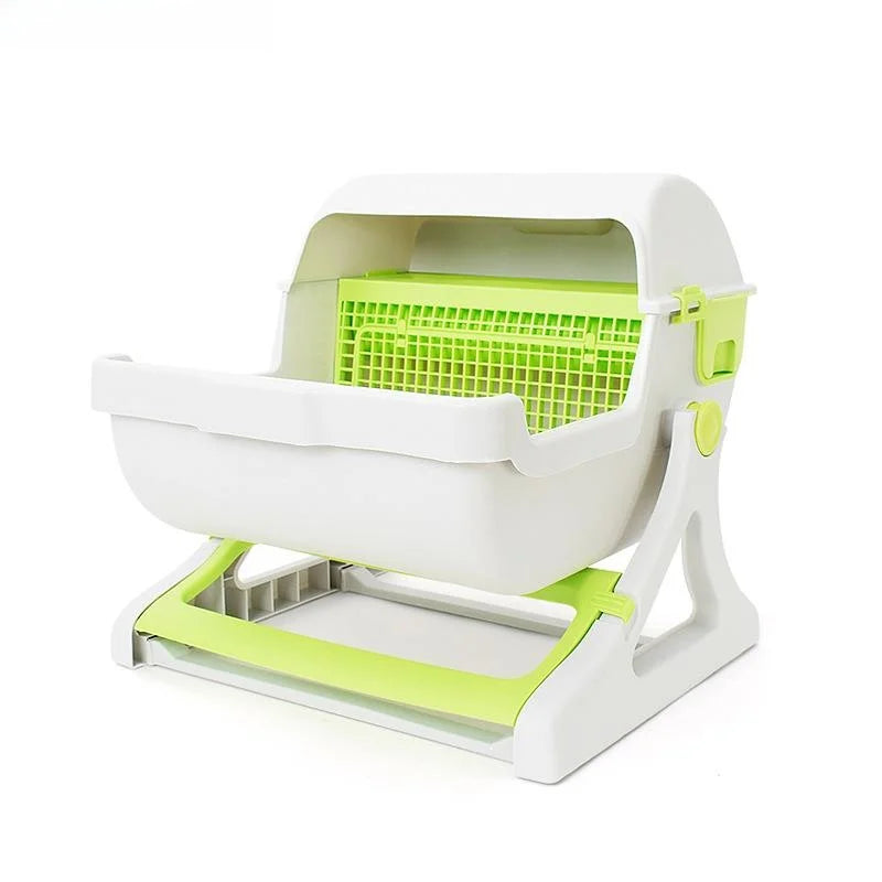 Caja de arena extra grande para gatos, semicerrada, sin arena, con limpieza automática, diseño portátil para gatos grandes, a...