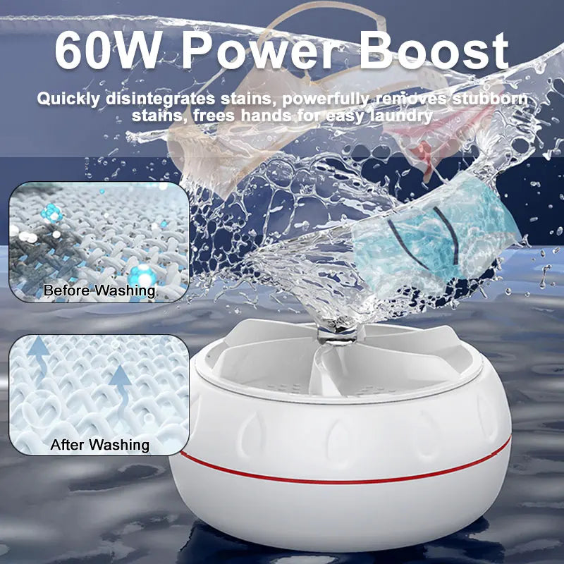 Lavadora Turbo portátil de 60W, Mini lavadora ultrasónica de alta potencia para ropa de bebé, ropa interior, calcetines, viaje de negocios, USB