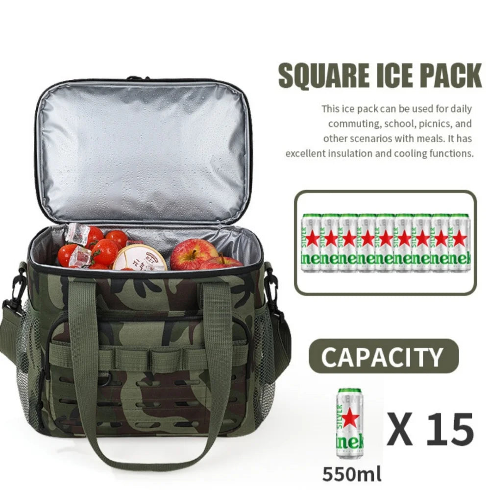 Bolsa de almuerzo térmica táctica de gran capacidad de camuflaje, bolsa de hielo portátil duradera con aislamiento a prueba de fugas para exteriores