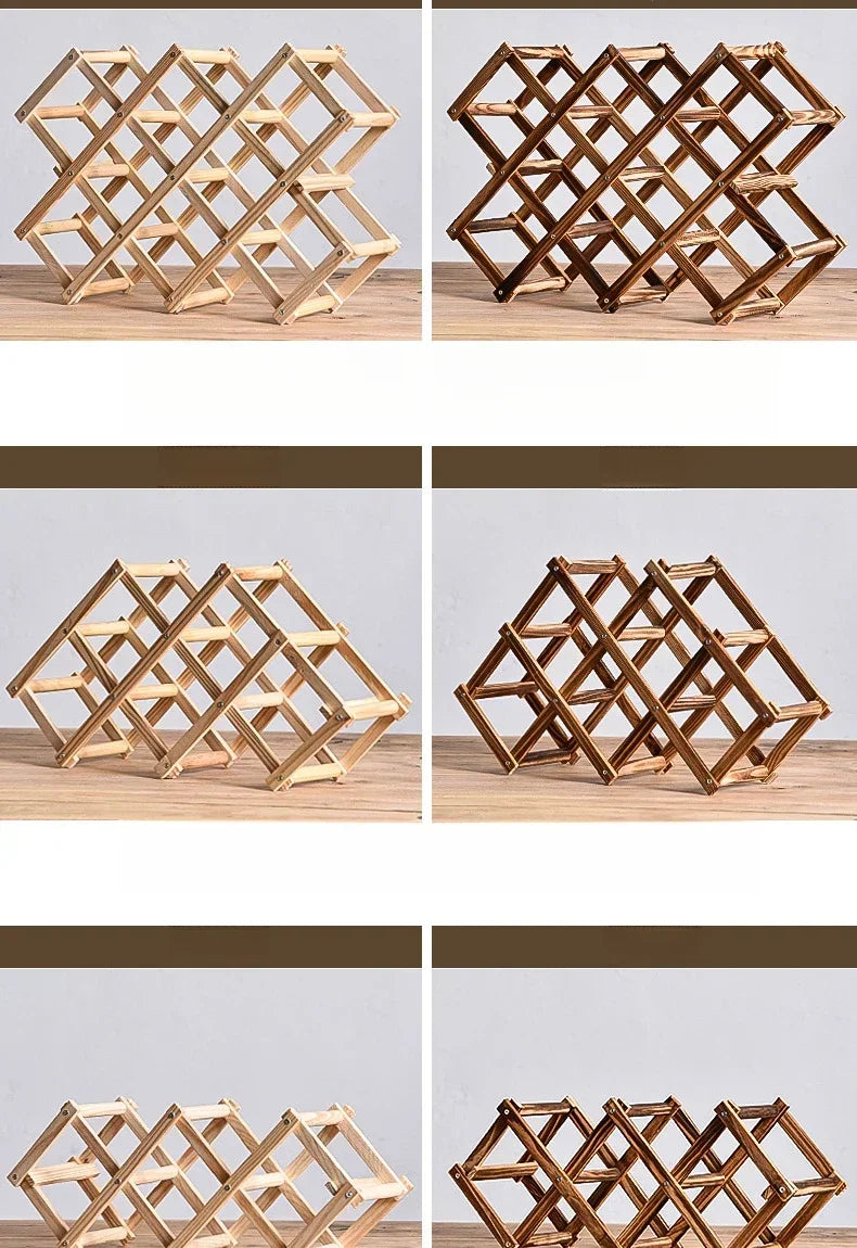 Estante de Madera Plegable para Almacenamiento de Vino, para 3-10 Botellas, Fácil de Montar, Apilable, para Organización del Hogar, Bar, Cocina o Bodega