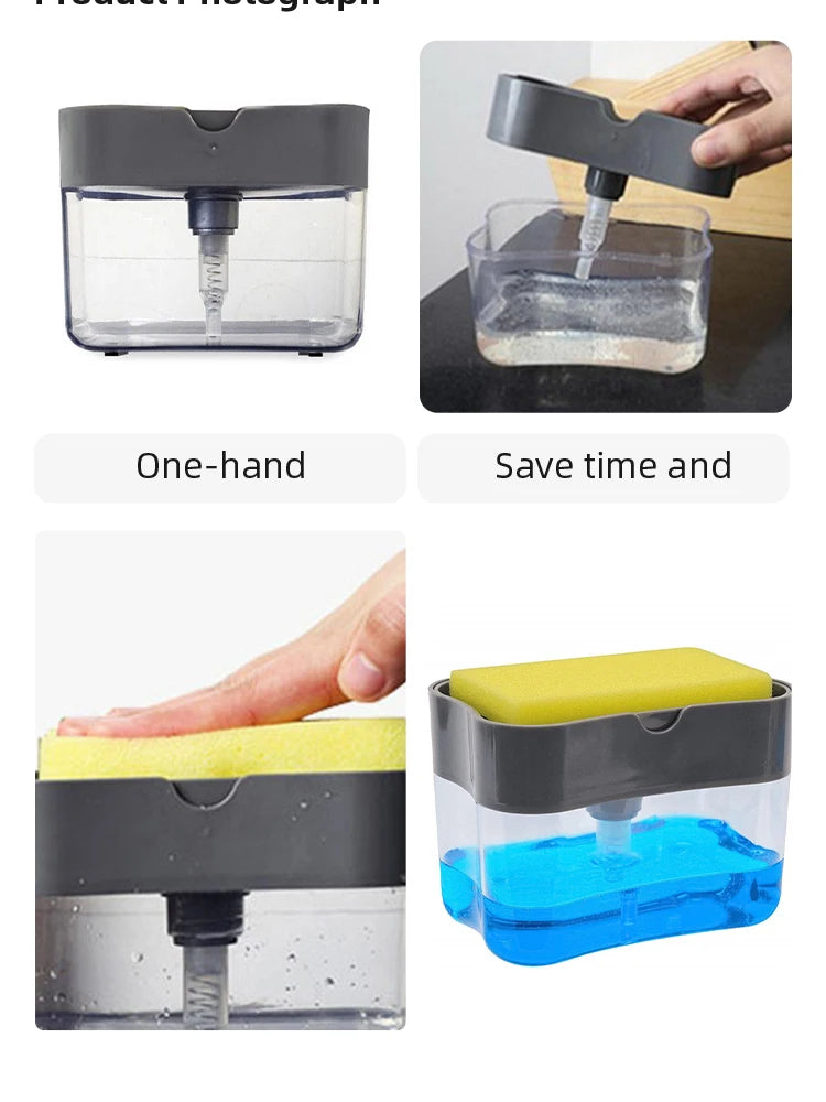 Dispensador de jabón portátil con prensa de detergente para cocina, paño limpio Pak, olla para lavar platos, herramienta de limpieza