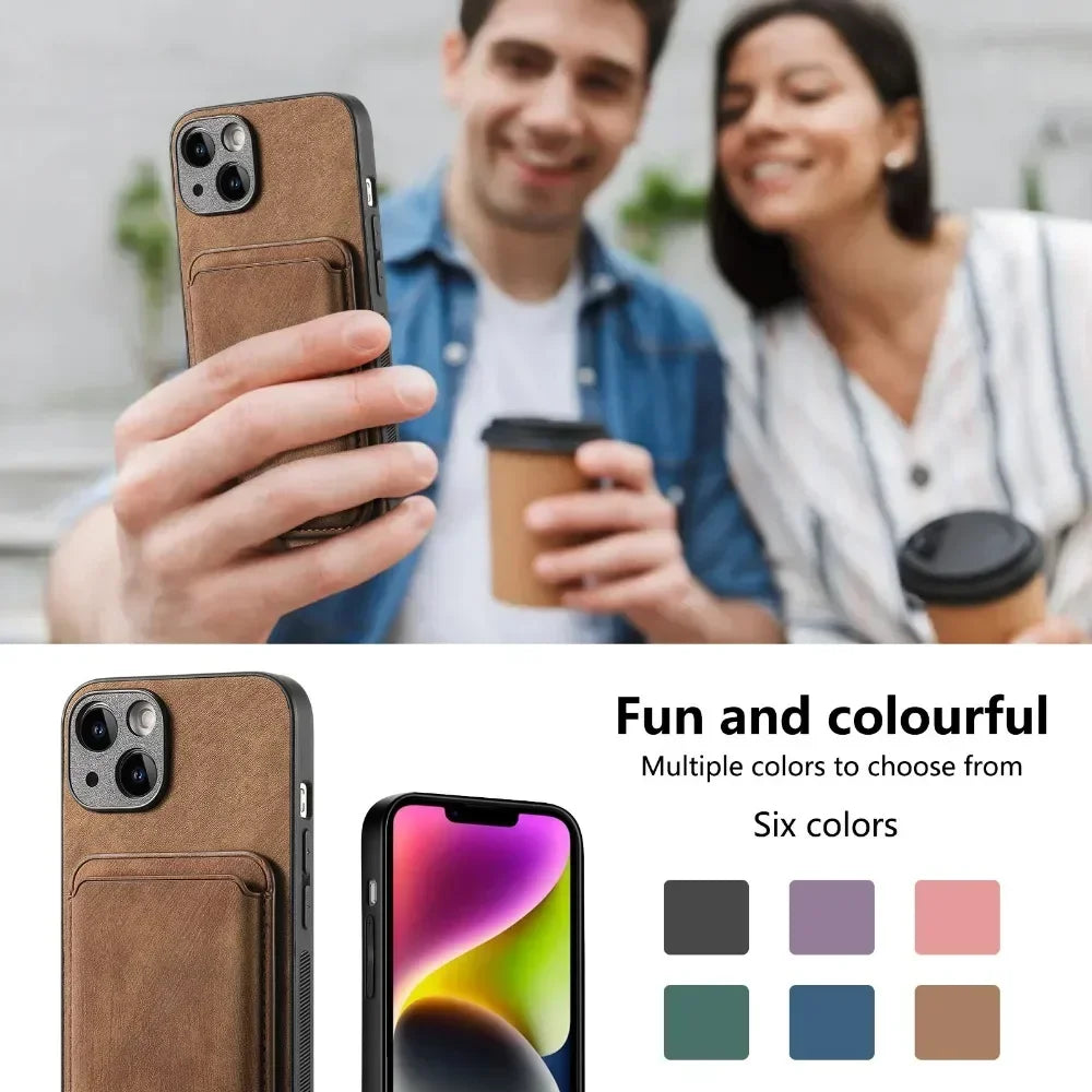 Funda de Cuero Vintage con Tarjetero Magnético Desmontable para iPhone 11 12 13 14 15 16 17 Pro Max Plus, Funda Protectora