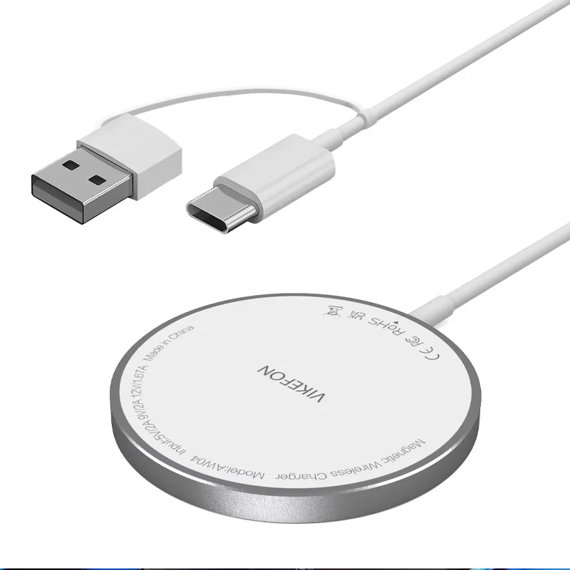 Cargador Inalámbrico Magnético Rápido con Doble Puerto USB, Mini Base de Carga para iPhone 17 16 15 14 13 12 Pro Max, Accesorio Universal para Teléfono