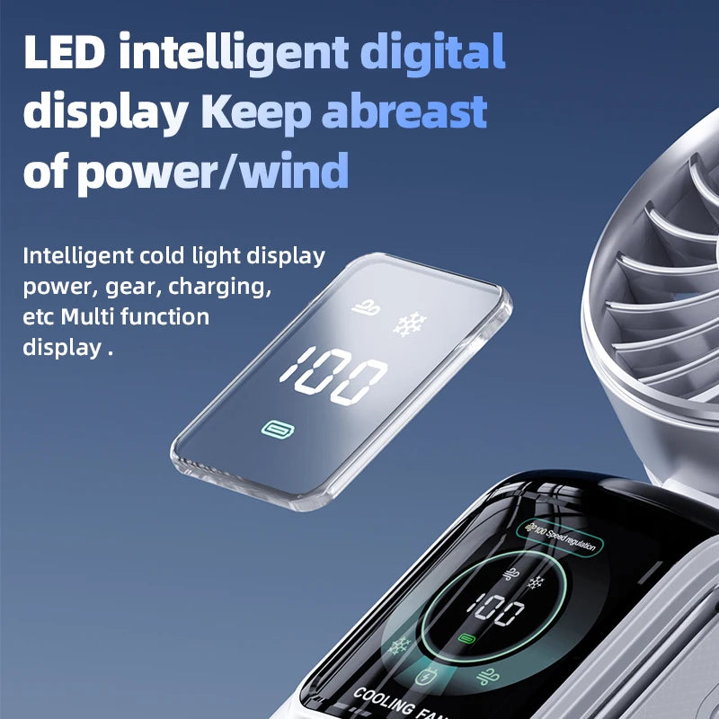 Nuevo ventilador eléctrico portátil de refrigeración de 3600mAh, paquete de hielo, ventilador de alta velocidad, Semiconductor, ventilador plegable Digital portátil con cuello colgante