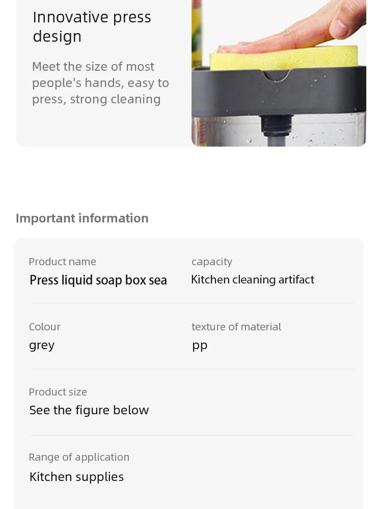 Dispensador de jabón portátil con prensa de detergente para cocina, paño limpio Pak, olla para lavar platos, herramienta de limpieza